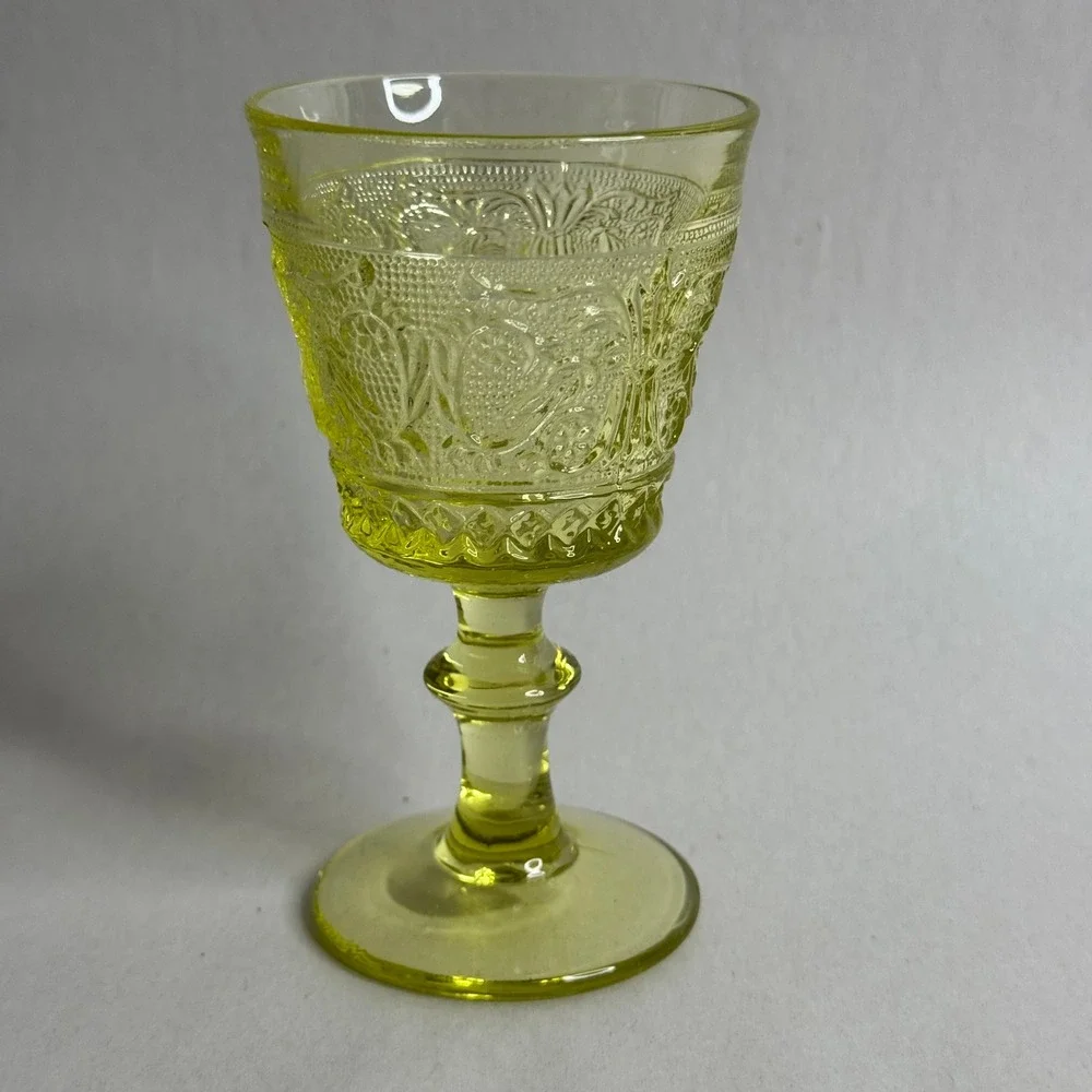 Vintage‎ Yellow Glass Footed Goblet Embossed Pattern SMALL